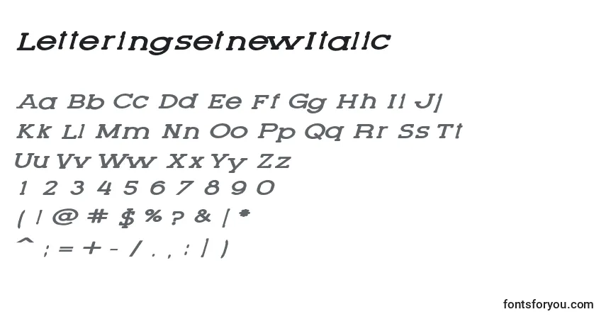 Шрифт LetteringsetnewItalic – алфавит, цифры, специальные символы