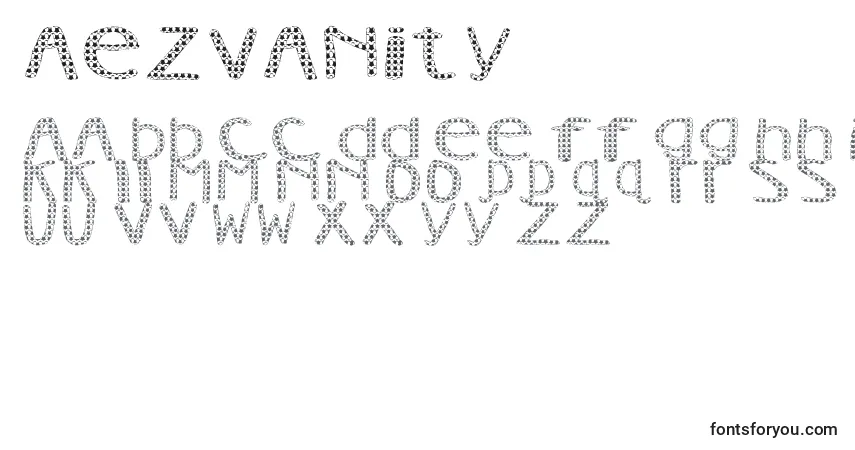AezVanity-fontti – aakkoset, numerot, erikoismerkit