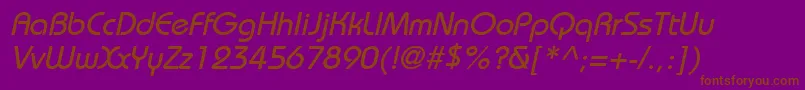 フォントBiminiItalic – 紫色の背景に茶色のフォント