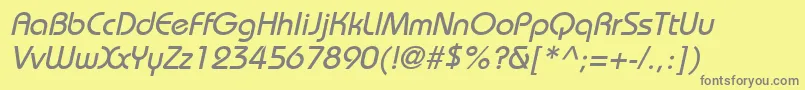 BiminiItalic-fontti – harmaat kirjasimet keltaisella taustalla