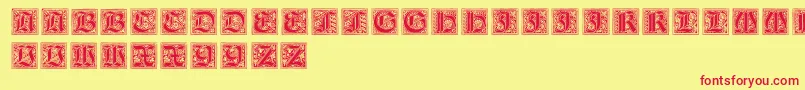 NeugotischeInitialen-Schriftart – Rote Schriften auf gelbem Hintergrund