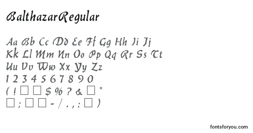 A fonte BalthazarRegular – alfabeto, números, caracteres especiais