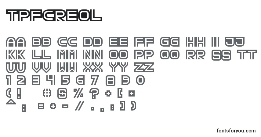 Schriftart TpfCreol – Alphabet, Zahlen, spezielle Symbole