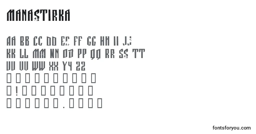 Czcionka Manastirka – alfabet, cyfry, specjalne znaki