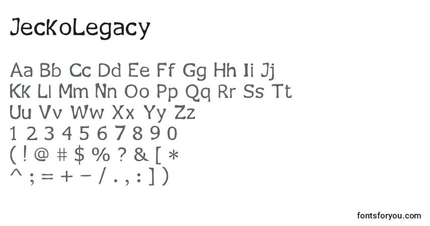 A fonte JeckoLegacy – alfabeto, números, caracteres especiais