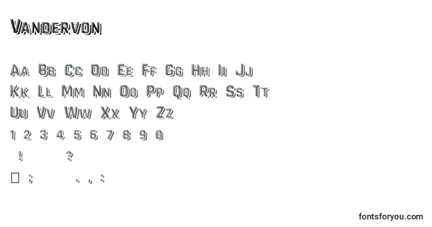 Schriftart Vandervon – Alphabet, Zahlen, spezielle Symbole
