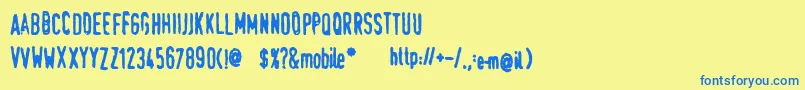 フォントTraumaSw – 青い文字が黄色の背景にあります。