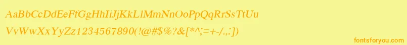 フォントKodchiangupcItalic – オレンジの文字が黄色の背景にあります。