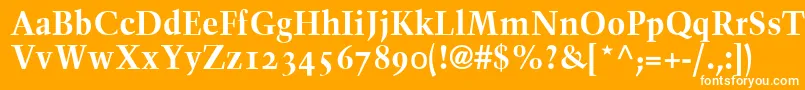 TrumpMediaevalBoldOldStyleFigures-Schriftart – Weiße Schriften auf orangefarbenem Hintergrund