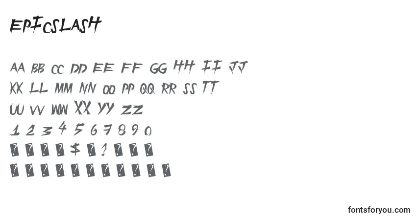 Czcionka Epicslash – alfabet, cyfry, specjalne znaki