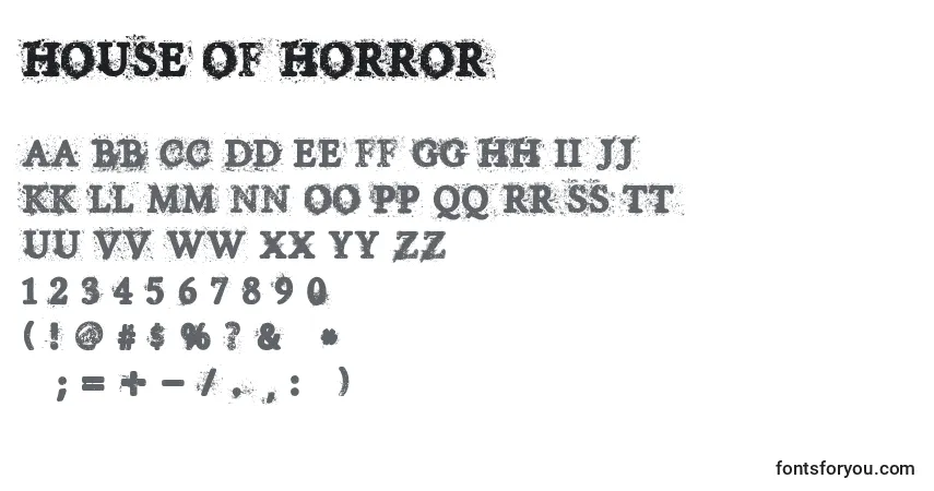 A fonte House Of Horror – alfabeto, números, caracteres especiais
