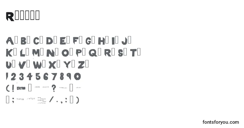 A fonte Rixton – alfabeto, números, caracteres especiais