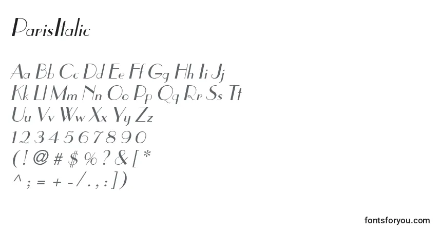 ParisItalicフォント–アルファベット、数字、特殊文字