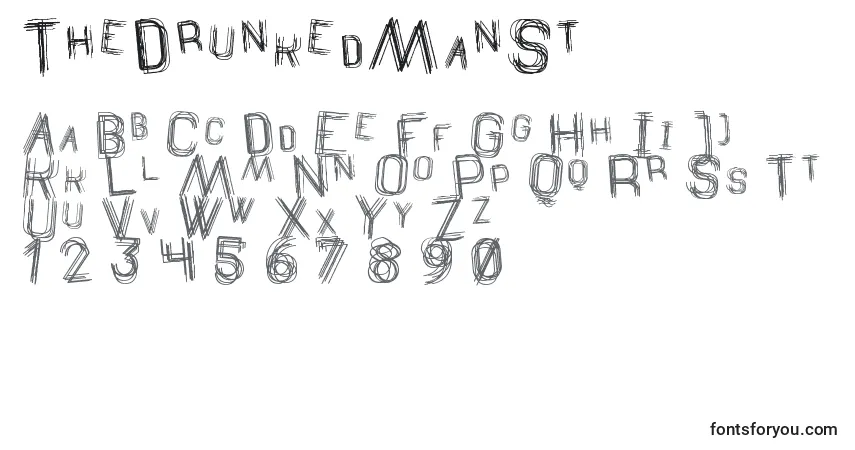 A fonte TheDrunkedManSt – alfabeto, números, caracteres especiais