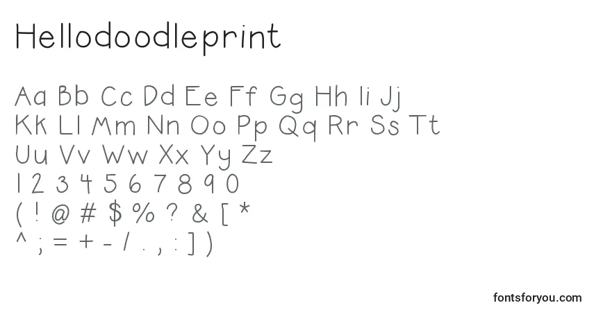 A fonte Hellodoodleprint – alfabeto, números, caracteres especiais