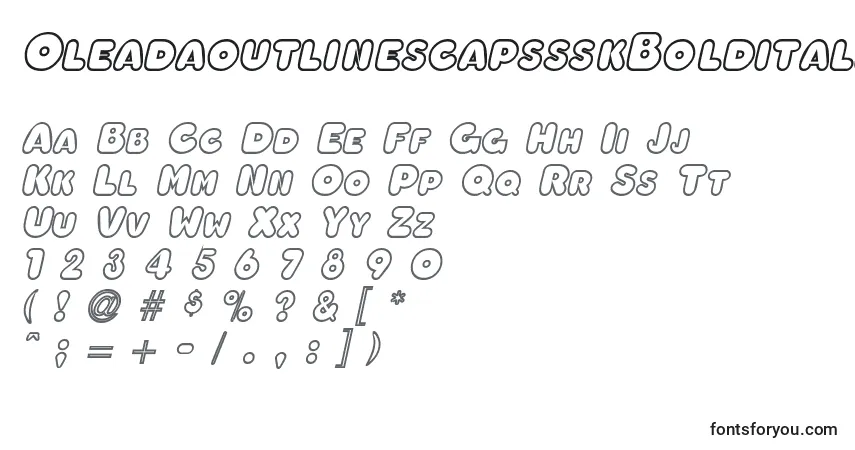 Шрифт OleadaoutlinescapssskBolditalic – алфавит, цифры, специальные символы