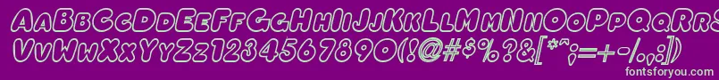 フォントOleadaoutlinescapssskBolditalic – 紫の背景に緑のフォント