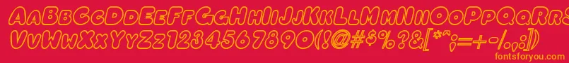 フォントOleadaoutlinescapssskBolditalic – 赤い背景にオレンジの文字
