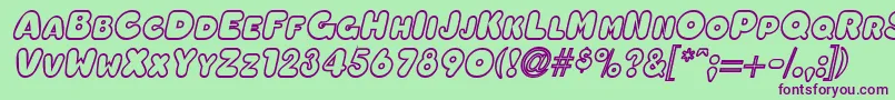 フォントOleadaoutlinescapssskBolditalic – 緑の背景に紫のフォント