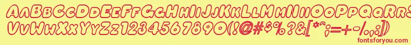 フォントOleadaoutlinescapssskBolditalic – 赤い文字の黄色い背景