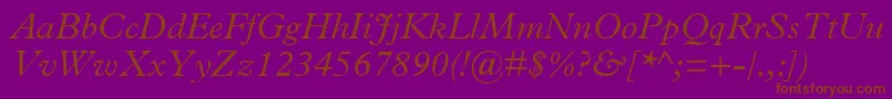 Fonte PlantinMtLightItalic – fontes marrons em um fundo roxo
