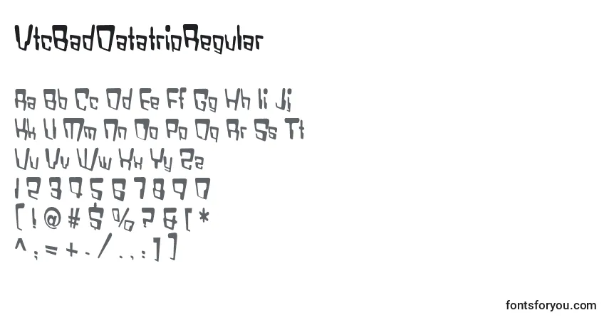 A fonte VtcBadDatatripRegular – alfabeto, números, caracteres especiais