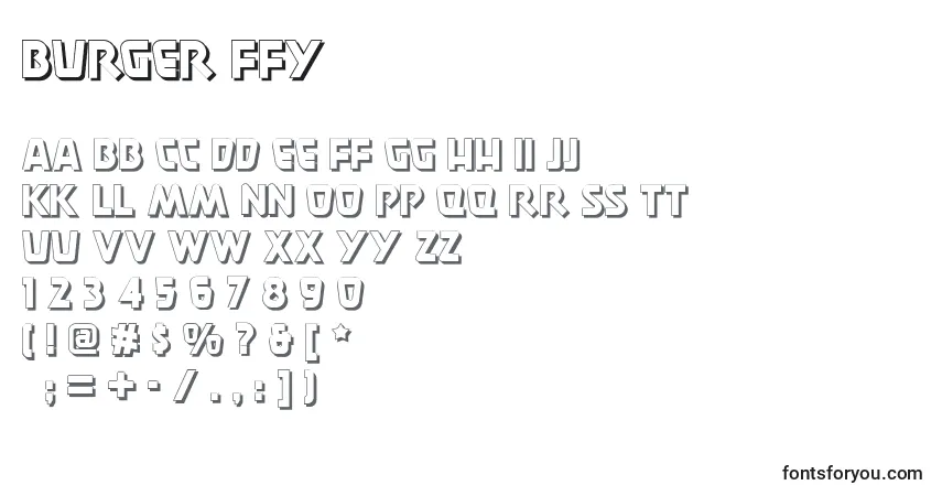 Czcionka Burger ffy – alfabet, cyfry, specjalne znaki
