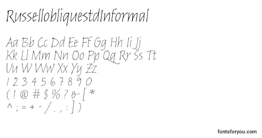 Schriftart RussellobliquestdInformal – Alphabet, Zahlen, spezielle Symbole