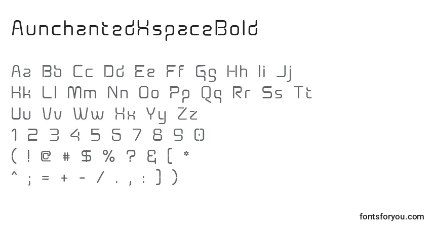 A fonte AunchantedXspaceBold – alfabeto, números, caracteres especiais