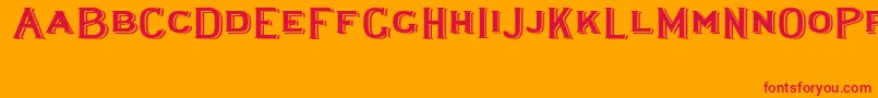 Lewishamshadowedwide-Schriftart – Rote Schriften auf orangefarbenem Hintergrund