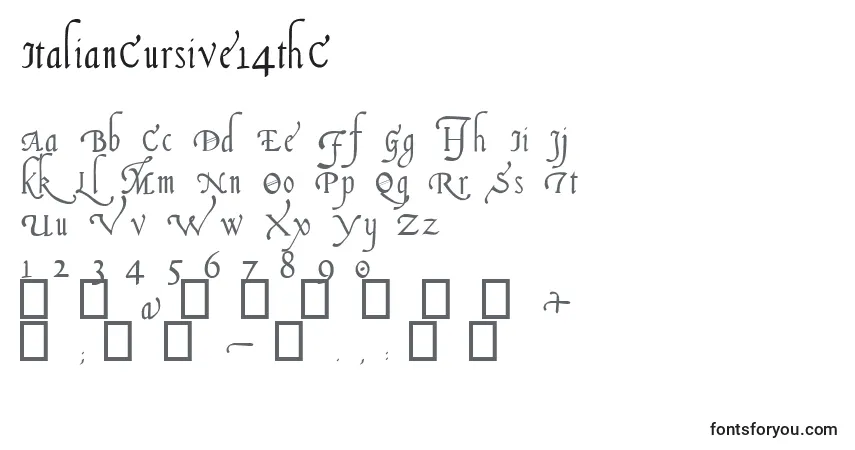A fonte ItalianCursive14thC – alfabeto, números, caracteres especiais