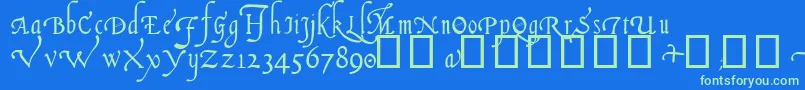ItalianCursive14thC Font – Green Fonts on Blue Background