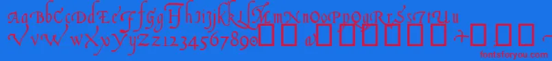 ItalianCursive14thC Font – Red Fonts on Blue Background