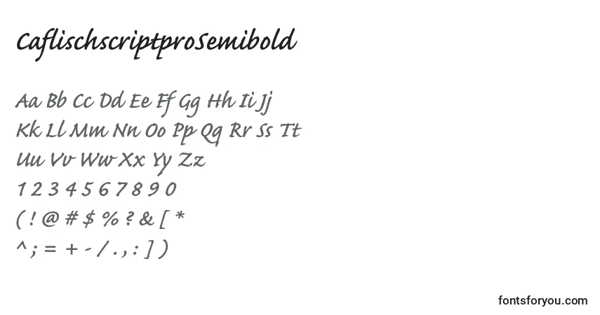 A fonte CaflischscriptproSemibold – alfabeto, números, caracteres especiais