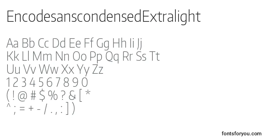 Czcionka EncodesanscondensedExtralight – alfabet, cyfry, specjalne znaki