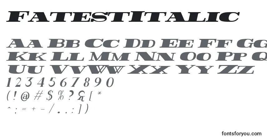 Czcionka FatestItalic – alfabet, cyfry, specjalne znaki