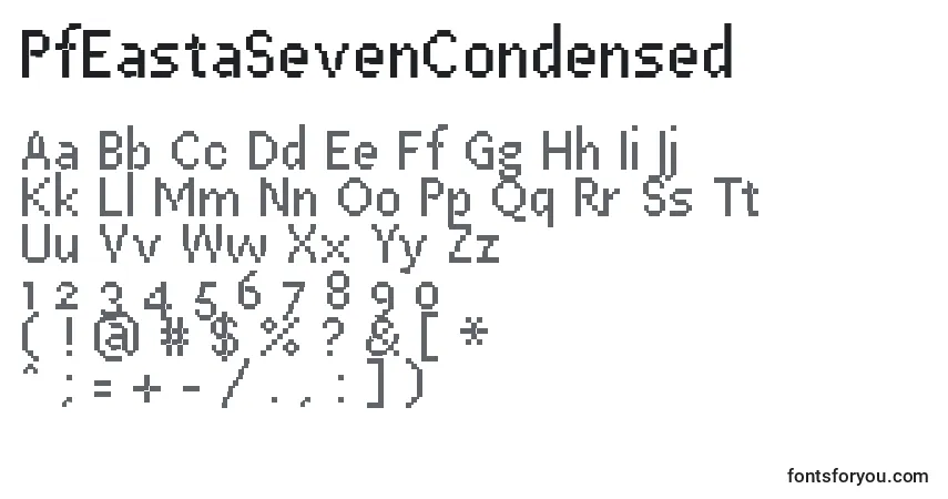 Czcionka PfEastaSevenCondensed – alfabet, cyfry, specjalne znaki