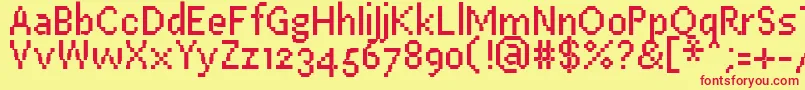 PfEastaSevenCondensed-fontti – punaiset fontit keltaisella taustalla