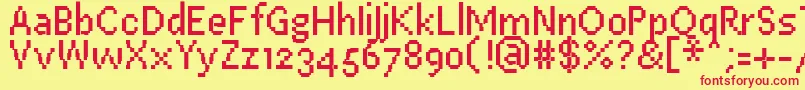 Czcionka PfEastaSevenCondensed – czerwone czcionki na żółtym tle