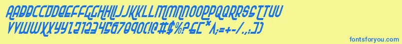 フォントRokikierCondensedItalic – 青い文字が黄色の背景にあります。