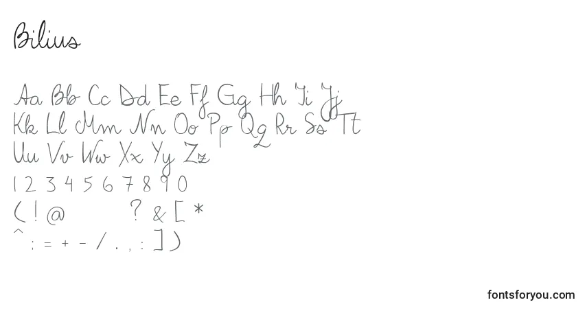 A fonte Bilius – alfabeto, números, caracteres especiais