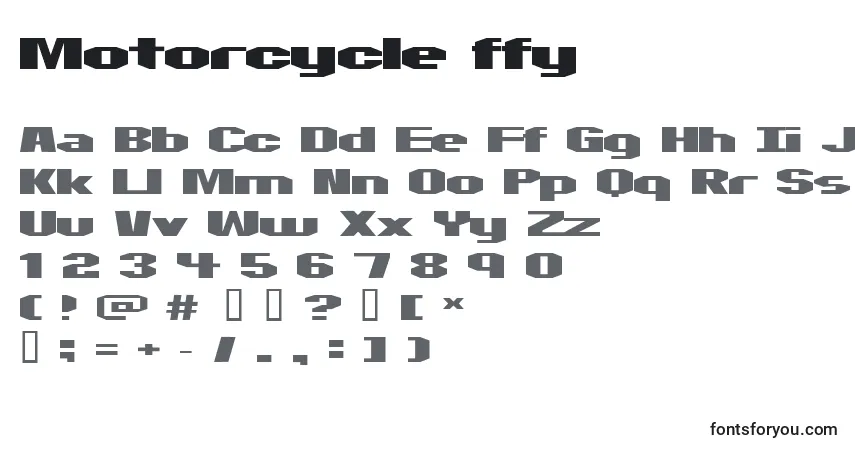 Czcionka Motorcycle ffy – alfabet, cyfry, specjalne znaki