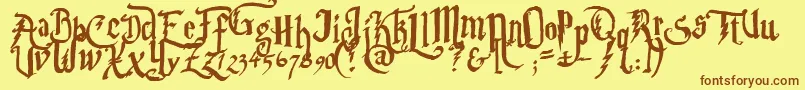 Parryhotter-Schriftart – Braune Schriften auf gelbem Hintergrund