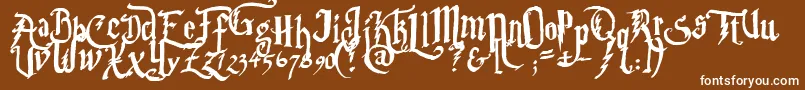 Parryhotter-Schriftart – Weiße Schriften auf braunem Hintergrund