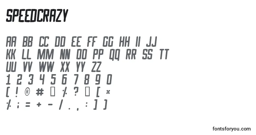 A fonte Speedcrazy – alfabeto, números, caracteres especiais