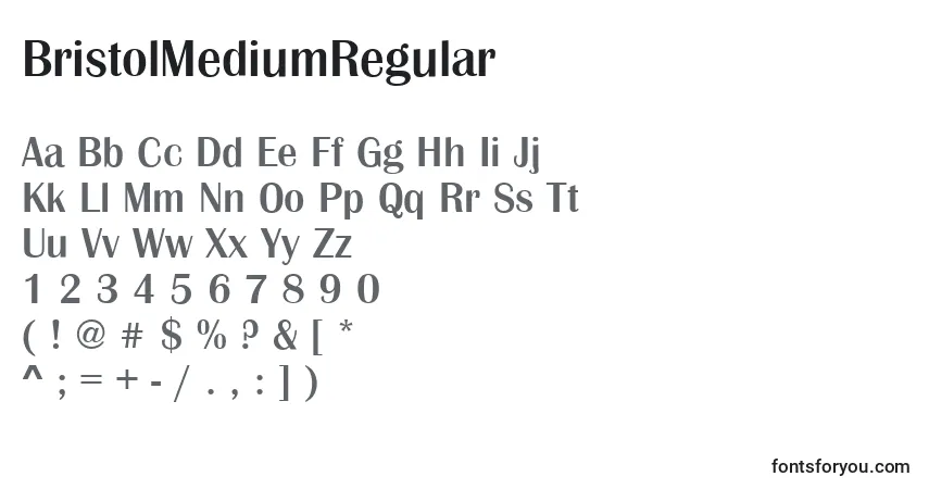 Schriftart BristolMediumRegular – Alphabet, Zahlen, spezielle Symbole