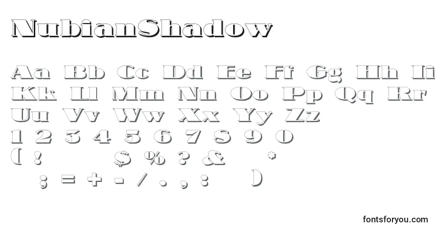 Czcionka NubianShadow – alfabet, cyfry, specjalne znaki