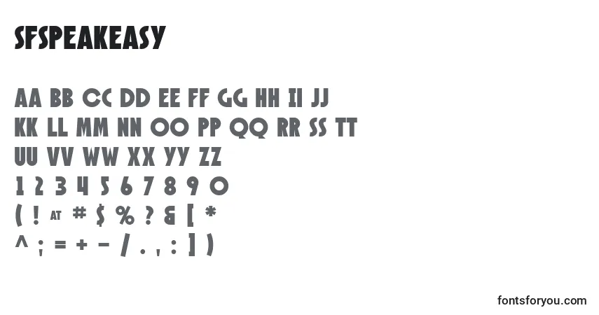 A fonte SfSpeakeasy – alfabeto, números, caracteres especiais