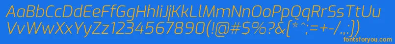 ExoLightitalic-Schriftart – Orangefarbene Schriften auf blauem Hintergrund