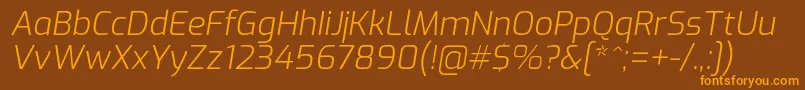 フォントExoLightitalic – オレンジ色の文字が茶色の背景にあります。